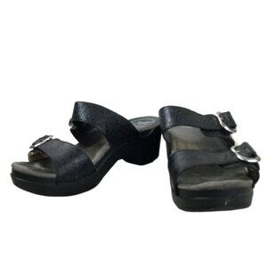 Dansko Black Floral Embossed Leather Sandals 38